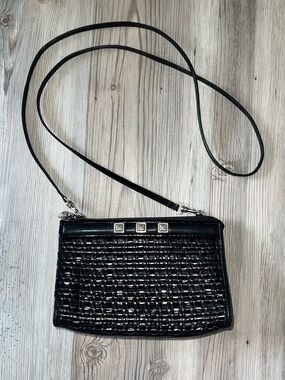 Brighton Black Braided Woven Leather Crossbody Western Boho Purse Bag